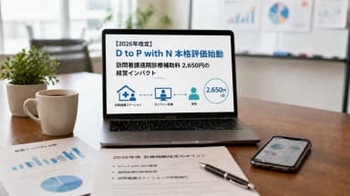 【2026年改定】D to P with N 本格評価始動、訪問看護遠隔診療補助料2,650円の経営インパクトのサムネイル画像