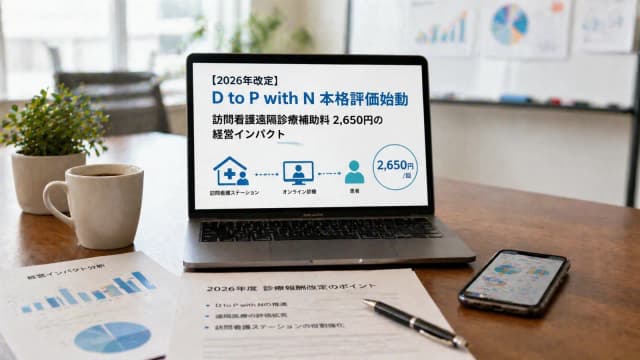【2026年改定】D to P with N 本格評価始動、訪問看護遠隔診療補助料2,650円の経営インパクトのサムネイル画像